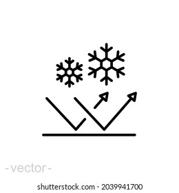 Snow proof icon. Simple outline style. Winter clothes, fabric features, protection, antifreeze, low temperature concept. Vector illustration isolated on white background. Editable stroke EPS 10
