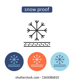 Snow proof material outline icons set. Protective fabric properties. Textile manufacturing industry. Garment label information. Clothing production vector illustration isolated on white background.