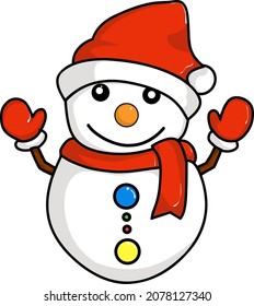Snow Puppet with Santa Claus Hat, Vector Illustration