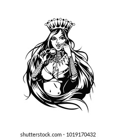 Snow Queen with a glass of wine, vector illustration 