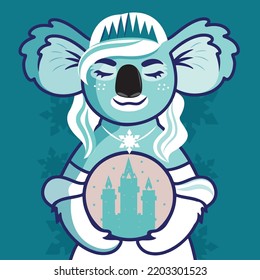 The Snow Queen of a koala. Winter portrait of a girl animal in a vector illustration 