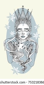 The Snow Queen - Tattoo Art - Stylized Vector Illustration - Winter Card design