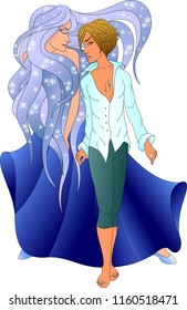 a snow queen with a young man