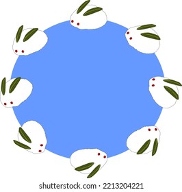 snow rabbit round blue frame