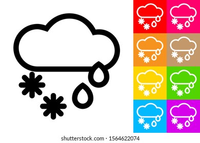 Snow and Rain. Line Icon With Different Color Background.
