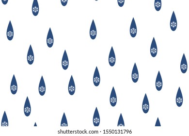 Snow and rain. Seamless pattern. Blue drops and snowflakes on white background