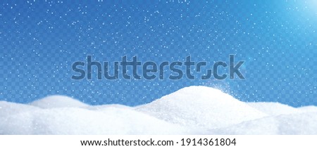 Snow realistic landscape background with showfall and snowflakes transparent vector illustration