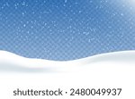 Snow realistic landscape background with snowfall and snowflakes. Vector