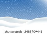 Snow realistic landscape background with snowfall and snowflakes. Vector