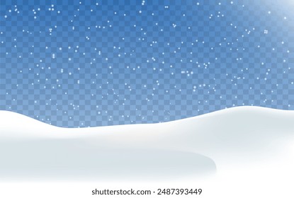 Snow realistic landscape background with snowfall and snowflakes. Vector