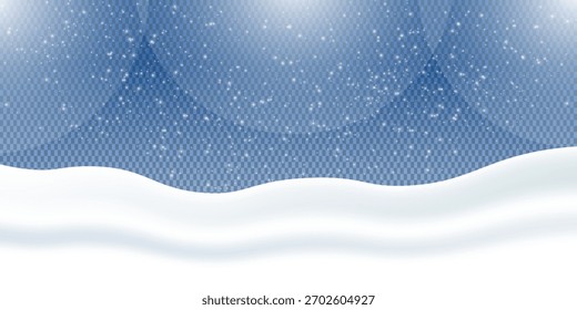 Snow realistic landscape background with snowfall and snowflakes. Vector