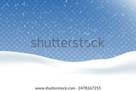 Snow realistic landscape background with snowfall and snowflakes. Vector