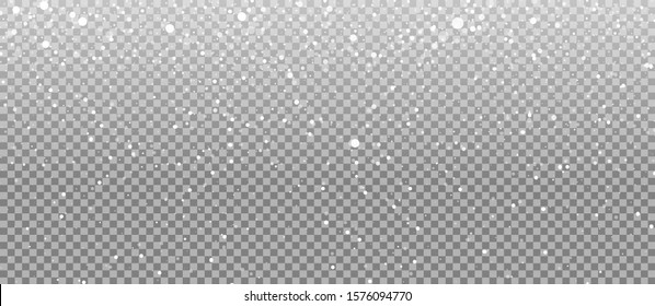 Snow. Realistic snow overlay background. Snowfall, snowflakes in different shapes and forms. Snowfall isolated on transparent background