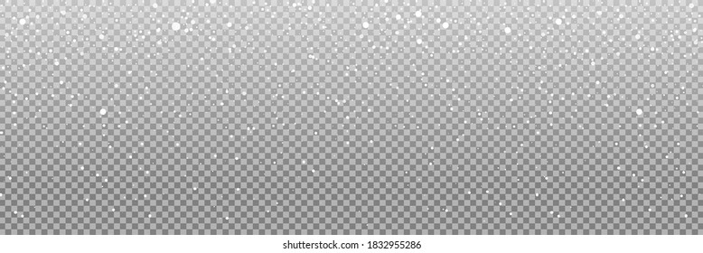 Snow. Realistic snow overlay background. Snowfall, snowflakes in different shapes and forms. Snowfall isolated on transparent background. Vector illustration