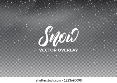 Snow. Realistic snow overlay background. Winter Christmas and New Year snow decoration.
