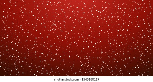 Snow red background. Christmas snowy winter design. White falling snowflakes, abstract landscape. Cold weather effect. Magic nature fantasy snowfall texture decoration. Vector illustration