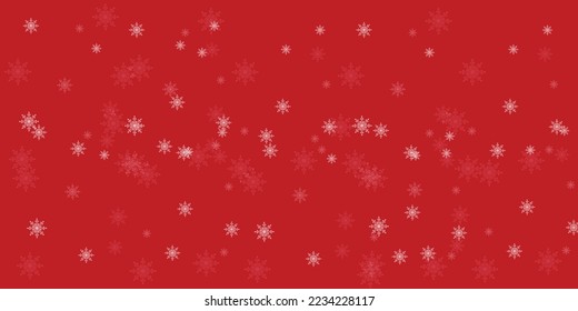 Snow red background. Christmas snowy winter design. White falling snowflakes, abstract landscape