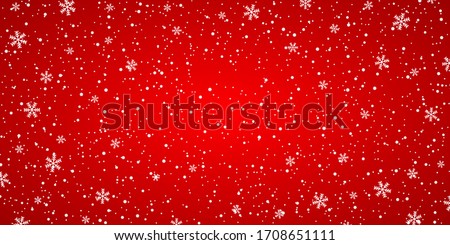 Snow red background. Christmas snowy winter design. White falling snowflakes, abstract landscape. Cold weather effect. Magic nature fantasy snowfall texture decoration. Vector illustration