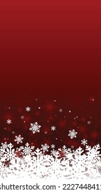 Snow red background. Snow background in red and white colors. Snow abstract background. Christmas snowy winter design. Snow background for banners, templates, flyers, invitations, cards, and websites