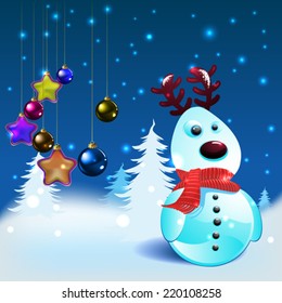 Snow reindeer christmas background