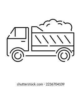 Snow removal, snow blower icon in black line style icon, style. Winter season vector background. Truck 
