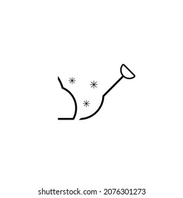 Snow removal and cleaning icon with snow shovel, snowdrift and snowflake in line style. Simple outline vector illustration.