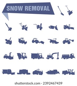 Snow removal machines from simple to complex. Snow removal. Vector illustration, symbols of industrial cleaning. EPS 10.