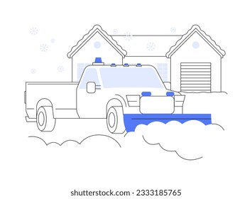 Snow removal service abstract concept vector illustration. Using a snow blower, private house maintenance service, winter excavator works, cold weather, local area cleaning abstract metaphor.