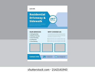 Snow Removal Service Flyer Template. Snow Cleaning Service Flyer Poster Leaflet Design. Cover, A4 Size, Flyer Design.