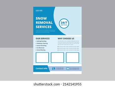 Snow Removal Service Flyer Template. Snow Cleaning Service Flyer Poster Leaflet Design. Cover, A4 Size, Flyer Design.