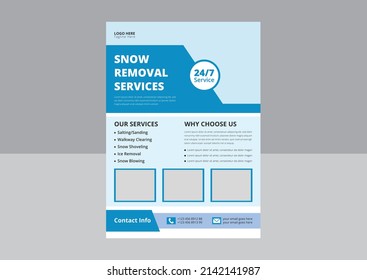 Snow Removal Service Flyer Template. Snow Cleaning Service Flyer Poster Leaflet Design. Cover, A4 Size, Flyer Design.