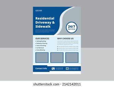 Snow Removal Service Flyer Template. Snow Cleaning Service Flyer Poster Leaflet Design. Cover, A4 Size, Flyer Design.