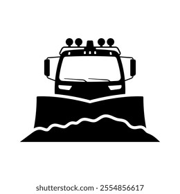 Snow removal truck icon. Snow blower. Black silhouette. Front view. Vector simple flat graphic illustration. Isolated object on white background. Isolate.