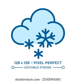 Snow RGB color icon. Cloud with snowflakes falling. Snowy weather or winter conditions. Weather forecast icons. Isolated vector illustration. Simple filled line drawing. Editable stroke