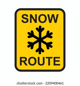 snow route yellow warning sign, vector illustration 