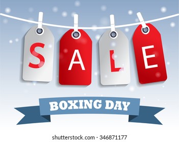 Snow sale tag hangig red and white boxing day
