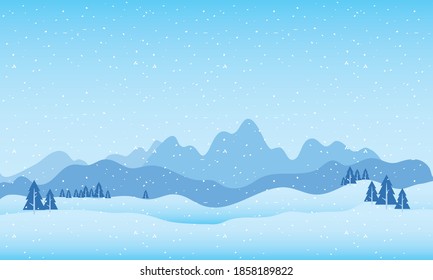 Schneeszene mit Bergen und Kiefern, Vektorgrafik-Design