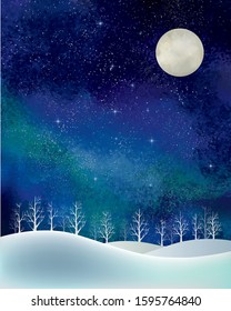 Snow scenery, watercolor winter scenery