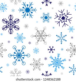 Snow seamless pattern christmas celebration background concept,vector illustration.Blue and gray crystal snowflake shape on white background.Decoration of web,card,gift paper wrapping,wallpaper design