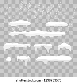 Snow with shadow. Snowfall and snowflakes. Winter season. Transparent background. Christmas and New Year time.
