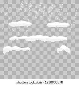 Snow with shadow. Snowfall and snowflakes. Winter season. Transparent background. Christmas and New Year time.