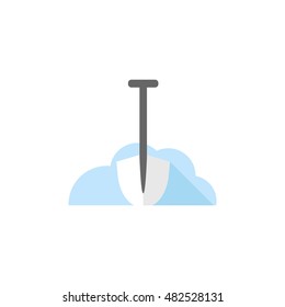 Snow and shovel icon in flat color style. Winter cleaning