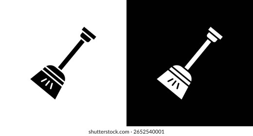 Schneeschaufelsymbol in flacher Version auf schwarz-weißem Hintergrund