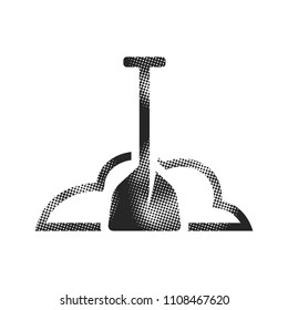 Snow and shovel icon in halftone style. Black and white monochrome vector illustration.