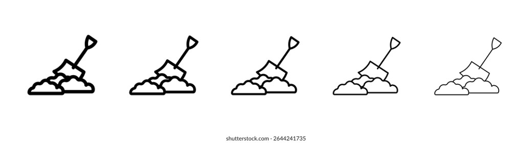 Snow and shovel icon thin outline logo mark set