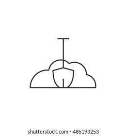 Snow and shovel icon in thin outline style. Winter cleaning