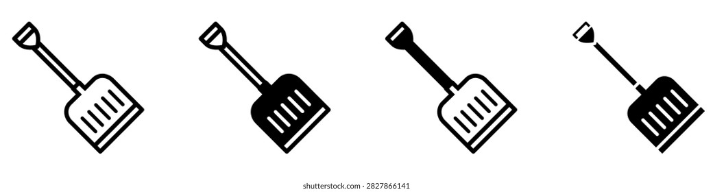 Snow shovel icon vector set. Snow removal tool illustration sign collection. Winter cleaning equipment symbol. Snow clearing tool logo or mark.