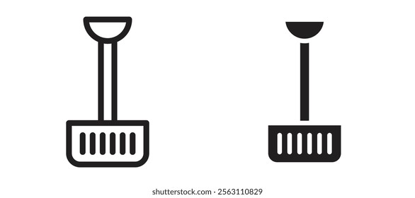 Snow shovel icons in black line and filled versions
