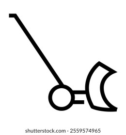 Snow Shovel on Wheels line black icon. Vector isolated button. Editable stroke.