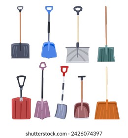 snow shovel set cartoon. spade logo, silhouette ice, symbol scoop snow shovel sign. isolated symbol vector illustration